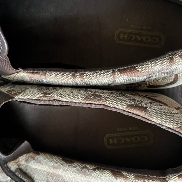 Coach Kivy Sequin Slip On Sneaker Tennis Shoe Brown  Coach Signature Logos Sz 9B - Picture 7 of 10